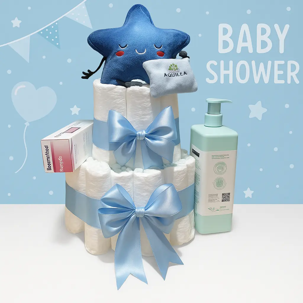 Tarta de Pañales de 2 Pisos + 2 productos + peluche