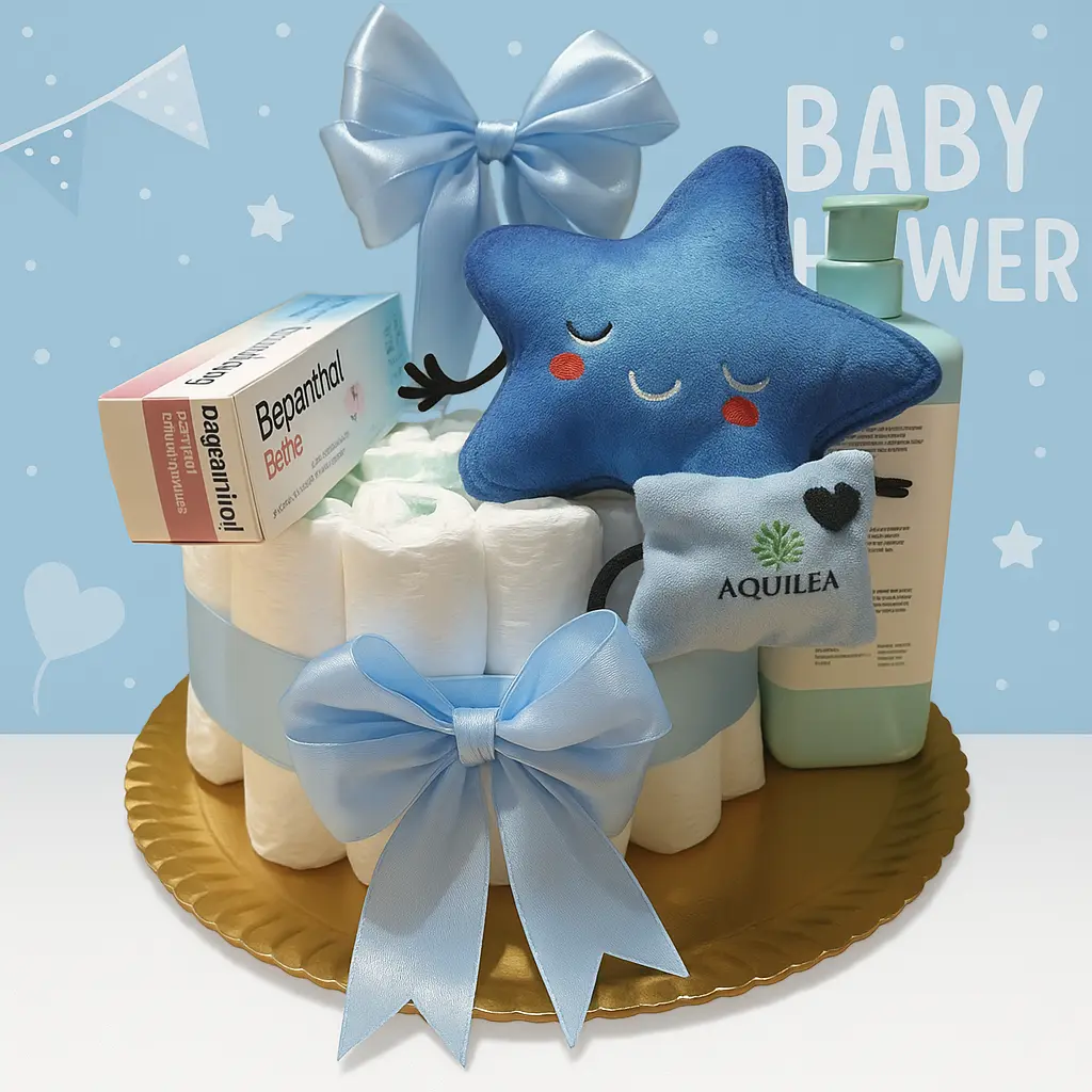 Tarta de Pañales 1 Piso + 2 Productos + Peluche